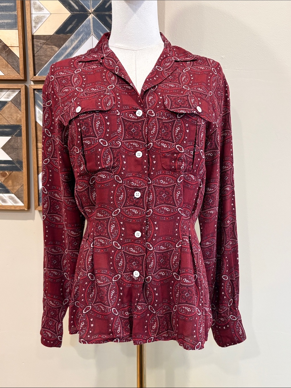 Vintage Ralph Lauren Blue Label Bandana Print Button Front Blouse size 6